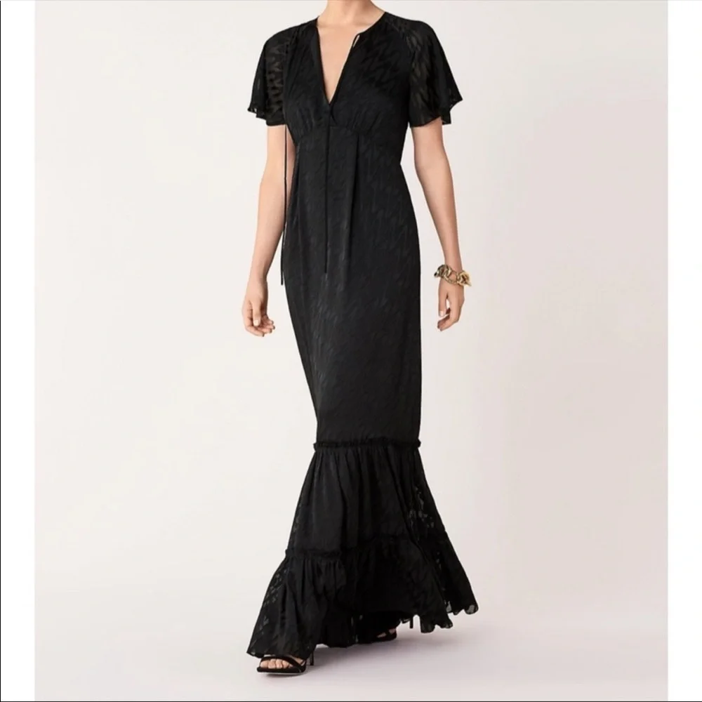 Diane Von Furstenberg Black Maxi Dress with Ruffle Hem